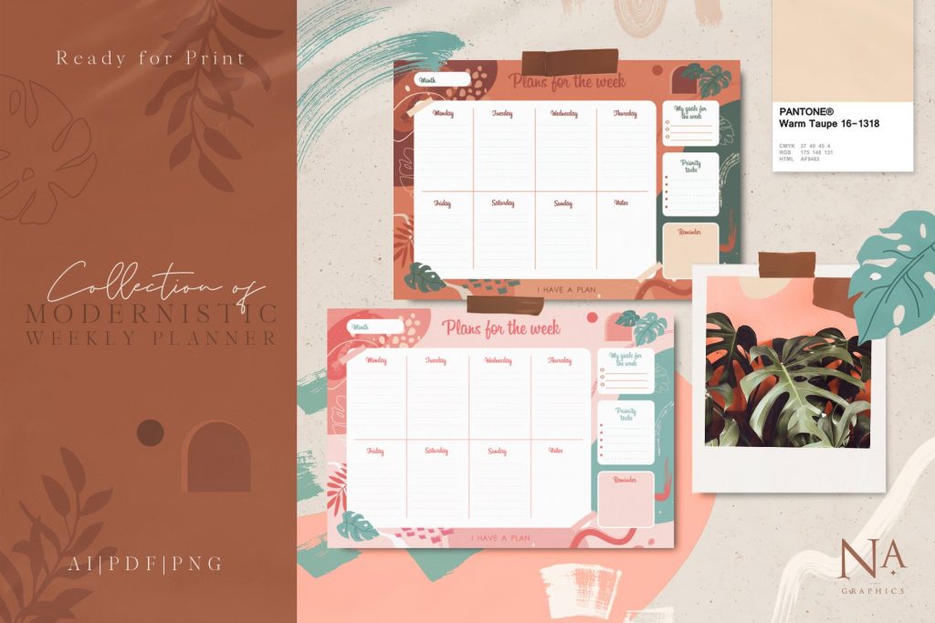 modern graphics  - collection of modernistic weekly planner preview