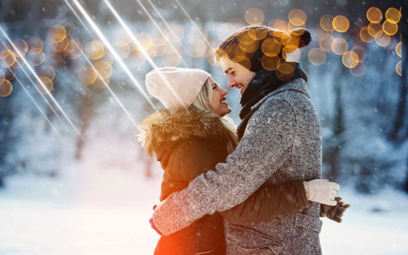 holiday overlay applied on an image of a couple