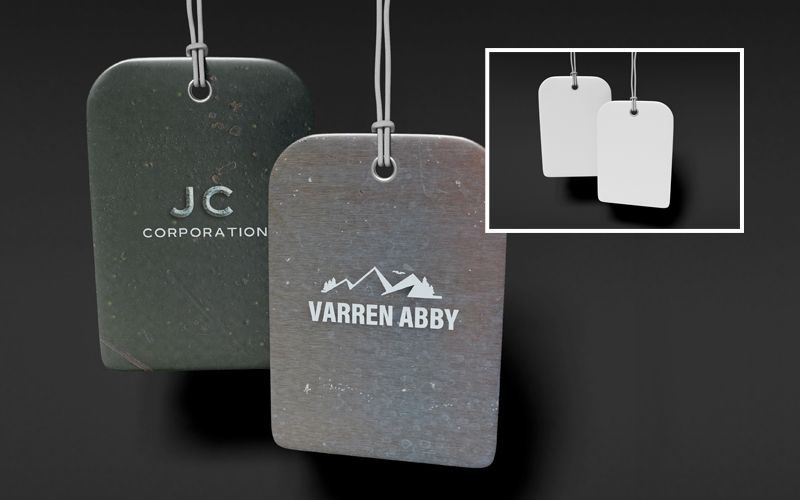 Metal tags designed using one of the textures included in the bundle