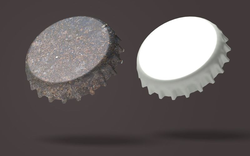 A tin bottle cap designed using one of the textures included in the bundle