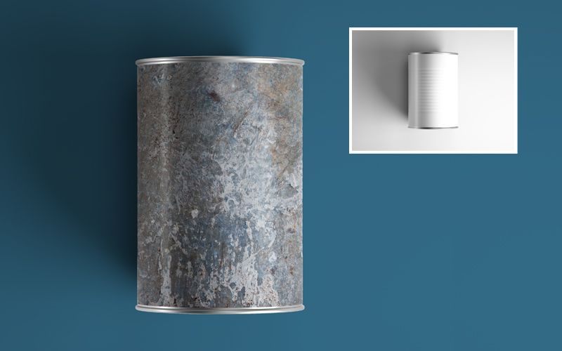 A tin can designed using one of the textures included in the bundle