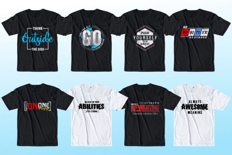 A preview of the t-shirt designs in the bundle