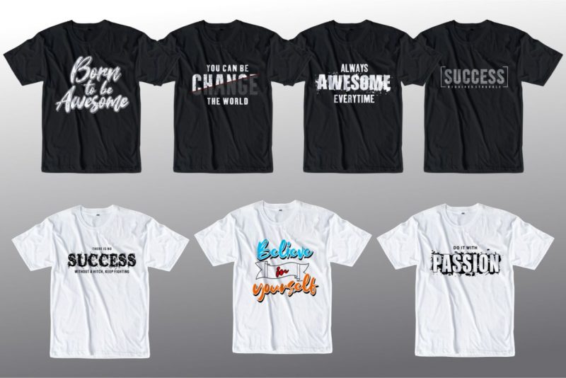 A preview of the t-shirt designs in the  bundle