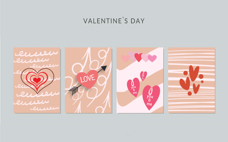 A preview of some valentine's day cards mockup after designing them using the free heart SVGs