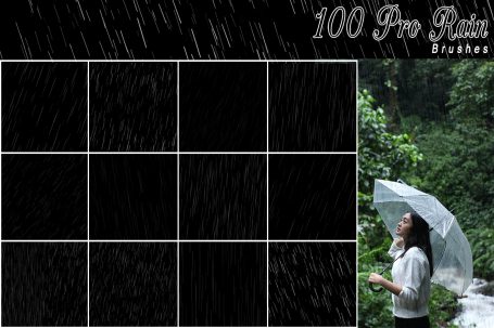 A preview image of Rain photoshop brushes included in the mega bundle