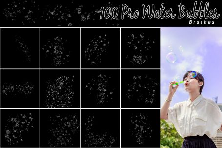 A preview image of Water bubbles photoshop brushes included in the mega bundle
