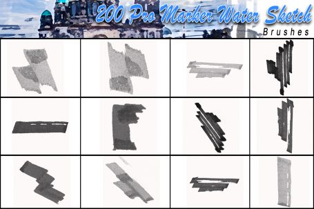 A preview image of Marker Water Sketch photoshop brushes included in the mega bundle