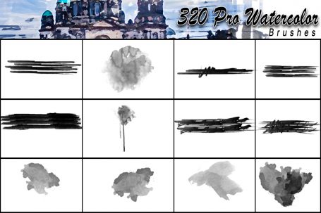 A preview image of Watercolor photoshop brushes included in the mega bundle