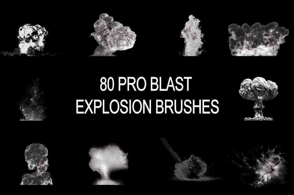 A preview image of 80 pro blast Explosion photoshop brushes included in the mega bundle