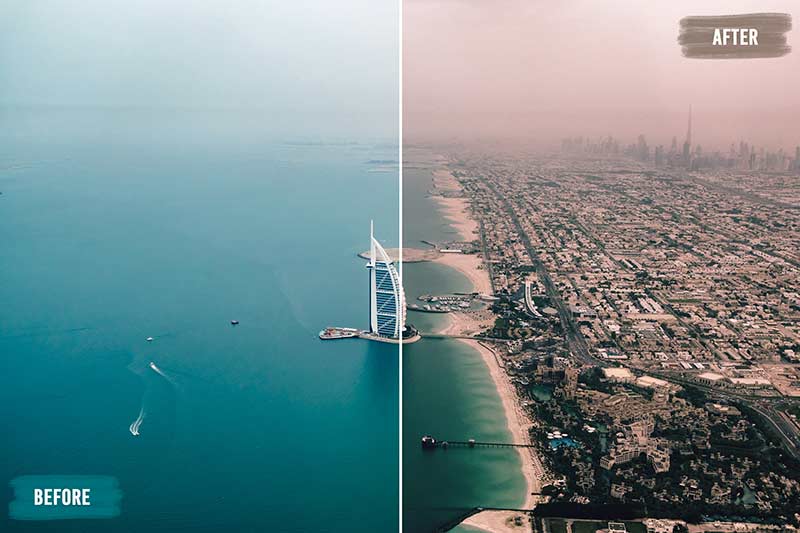 before and after Cinematic Drone Professional LUTS preview