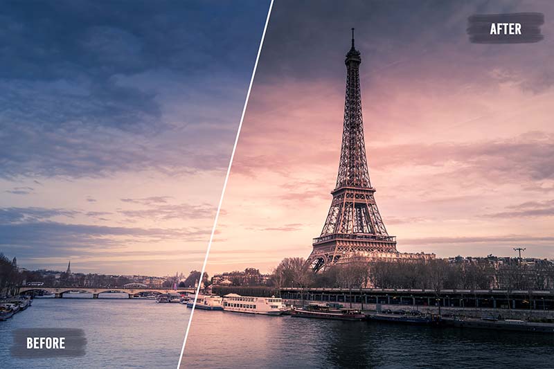 Dark Winter Professional LUTS before and after preview