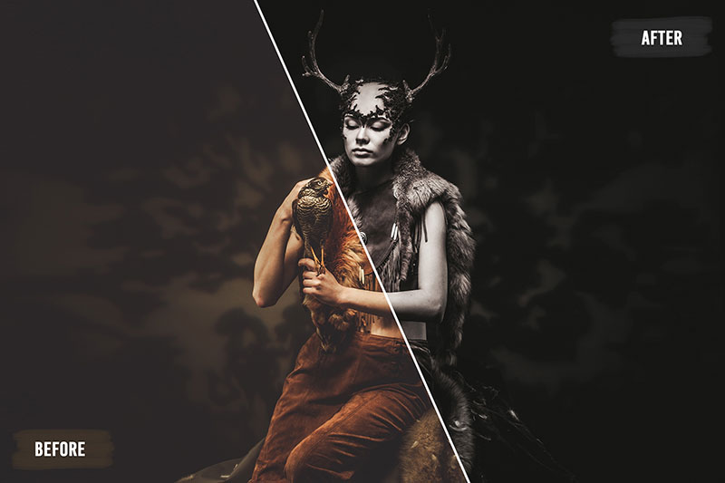 Dark and Monochrome Professional LUTS preview before and after