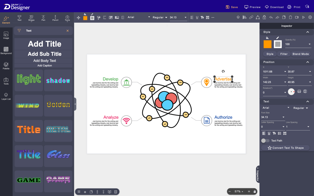 A preview of the drawtify designer features
