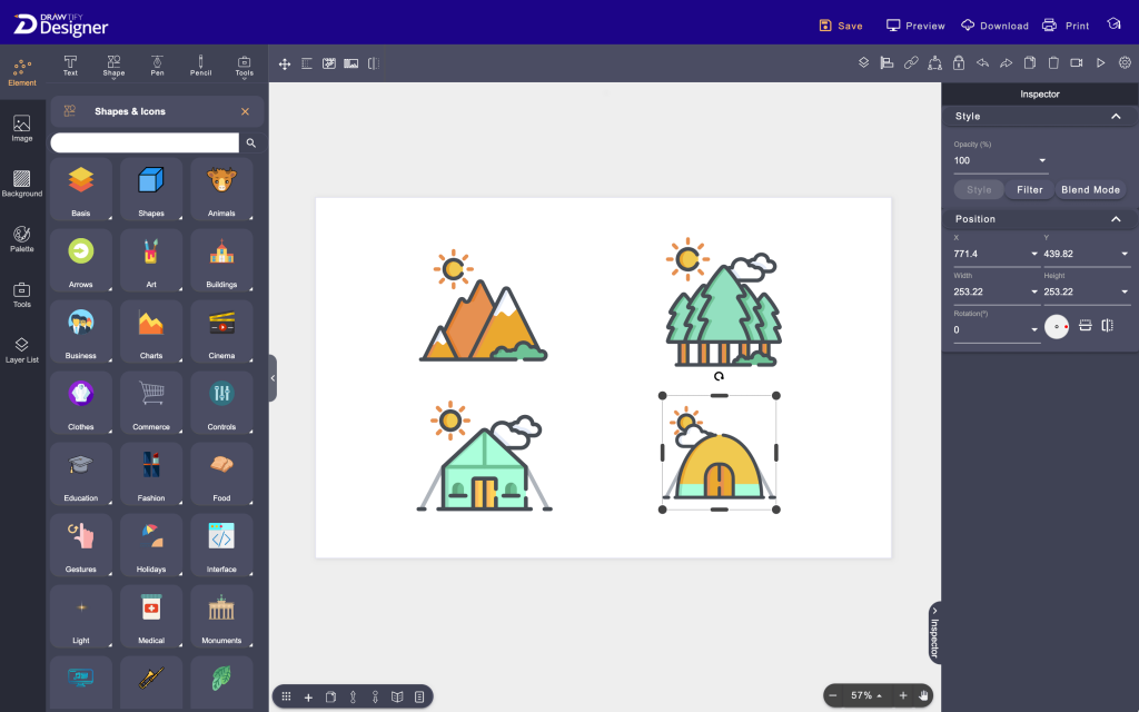 Preview of the drawtify designer features