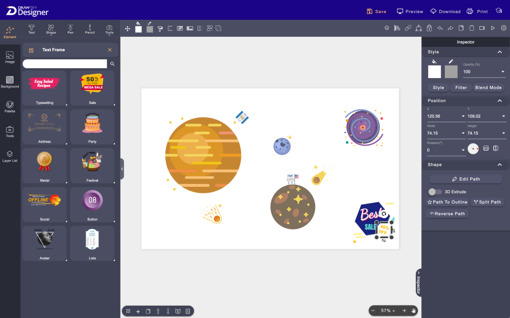 A preview image of the drawtify designer features