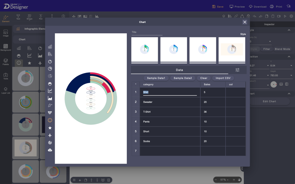 The drawtify designer features preview
