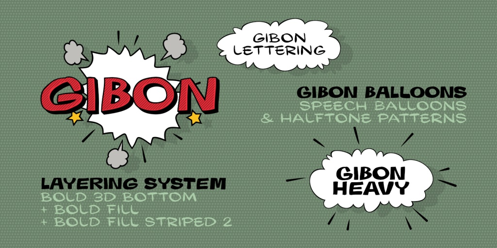 A preview of text written using the Gibbon font family included in the fun fonts bundle 