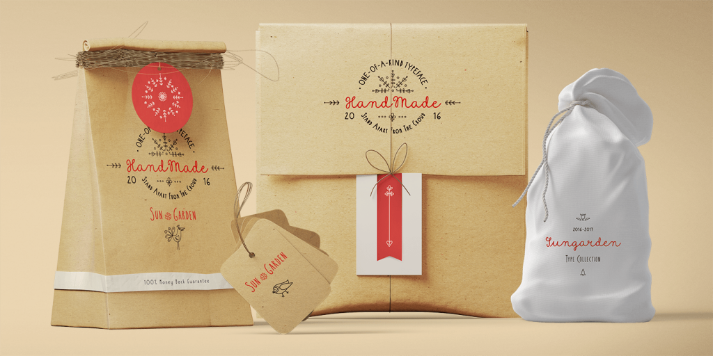 A preview image of bag covers made using the Sungarden font-family included in the fun fonts bundle