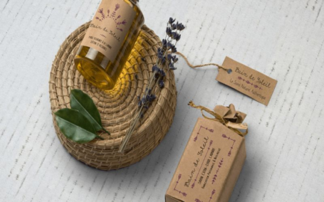 A preview image of product labels made using the Sungarden font-family included in the fun fonts bundle
