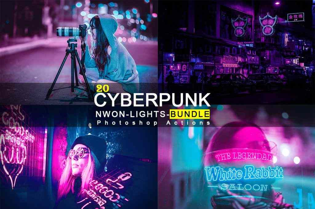Cyber punk neon lights photoshop actions