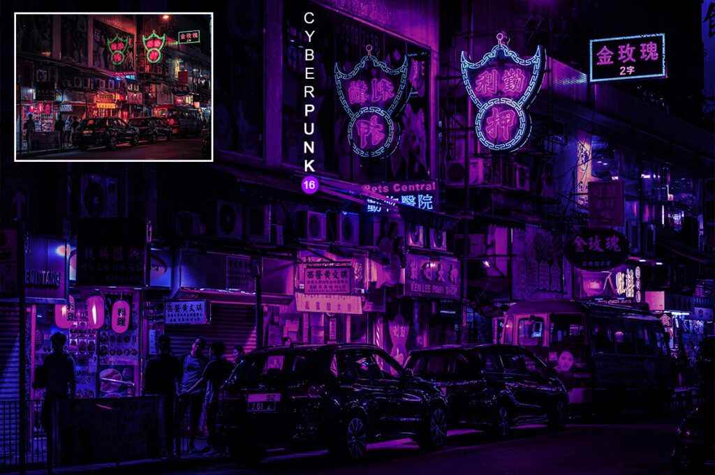 Cyber punk neon lights photoshop actions - Preview