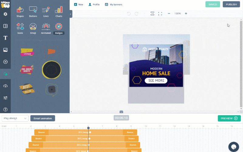 Upload your ads for any ad network in the world with one-click export and create a banner