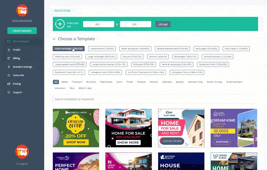 online banner maker - 7000+ Professional animated templates in different sizes