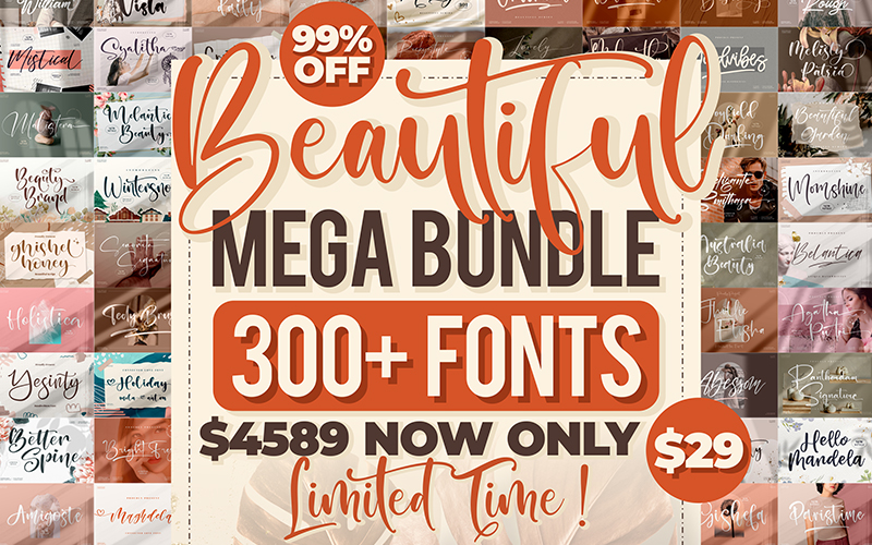 Beautiful Mega Bundle With 300+ Fonts