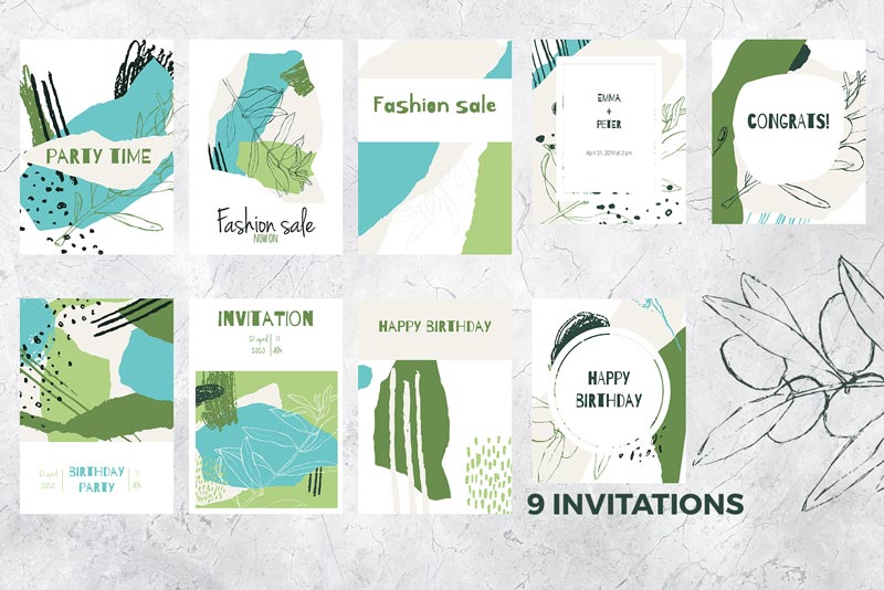 vector abstract patterns invitation mockups green