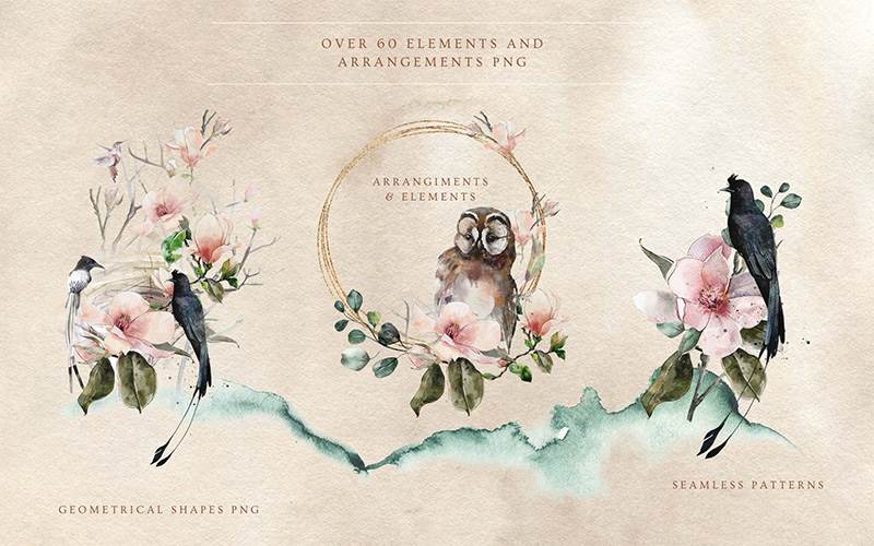 line art seamless patterns - elements and arrangements preview Botanical Illustrations seamless patterns - elements and arrangements preview