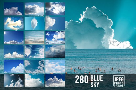 A collage of cloudy skies