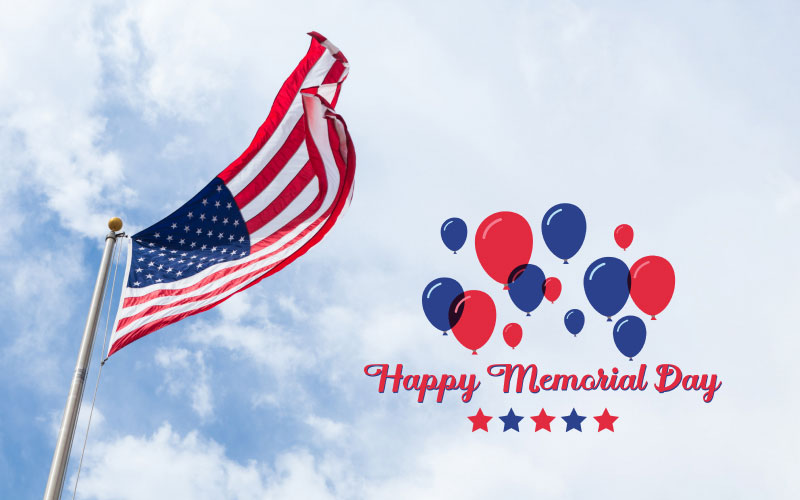 American Flag with Happy Memorial Day Text Overlay