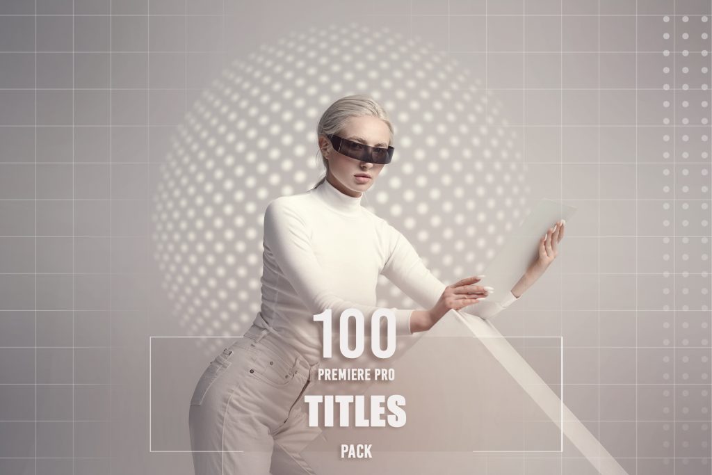 Young woman in white clothes and futuristic glasses, light grey background. Female person in virtual reality style, future technology, futurism