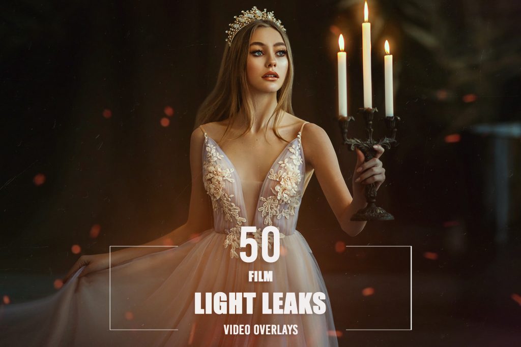 Fantasy medieval girl princess walks in dark gothic room. Woman queen is holding candlestick with burning candles in hand. Dress with open back, crown, long loose blonde hair flying in motion. Go away