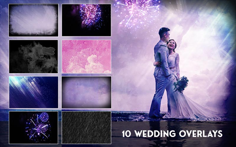 A photo of a couple in which free wedding photo overlays have been used