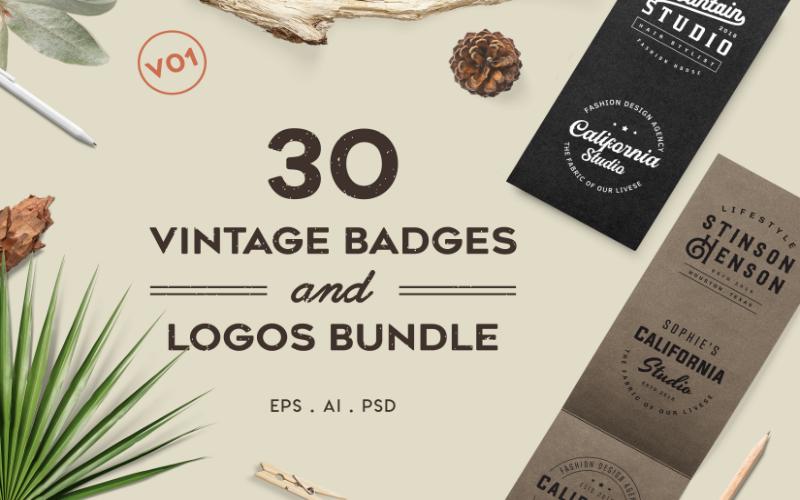30 Vintage Badges and Logos Bundle V01