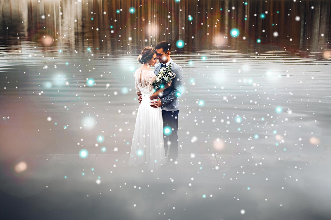 edited image of couple standing in water