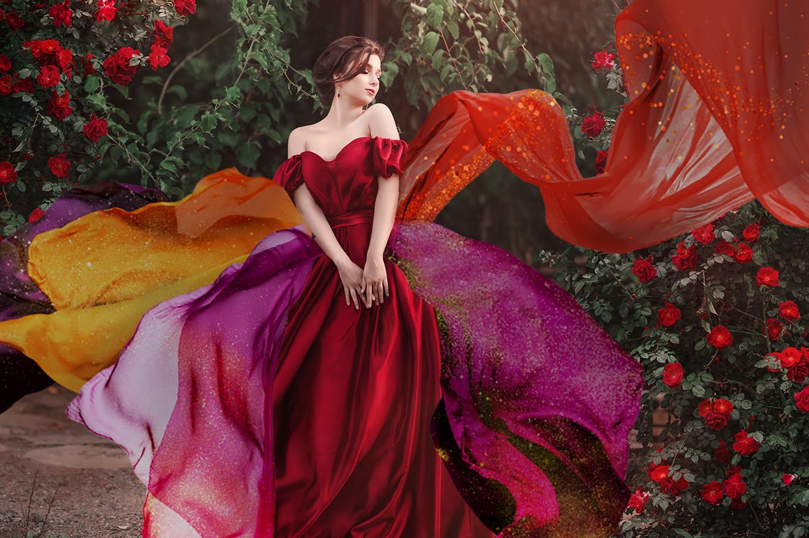 Edited image of women in red gown