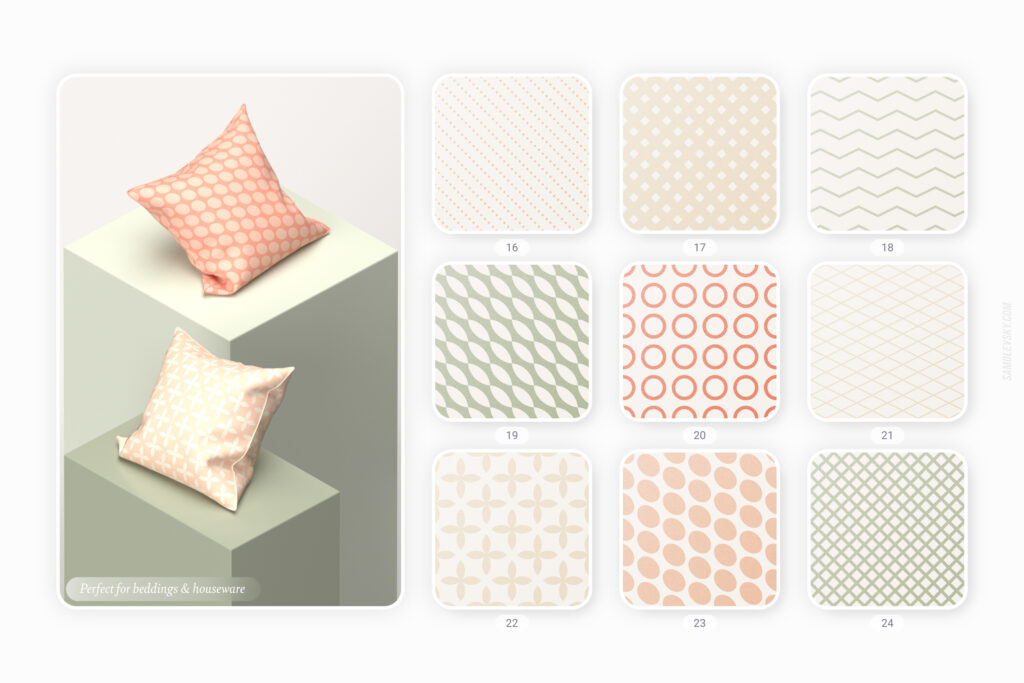 retro patterns previews collage and mockup on cushion covers