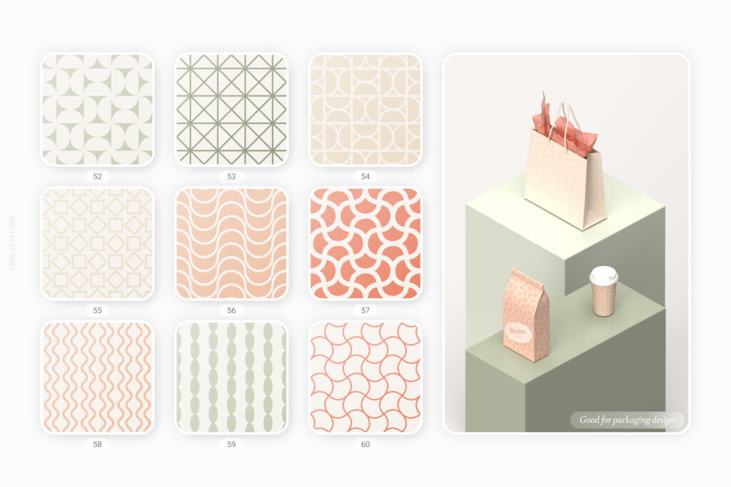 retro patterns previews collage and mockup on packaging