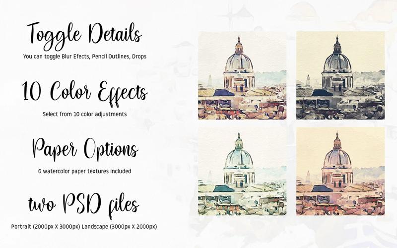 details of the watercolor photoshop template