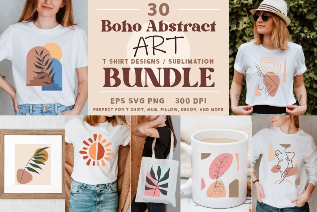 Boho Abstract art t-shirt and sublimation bundle