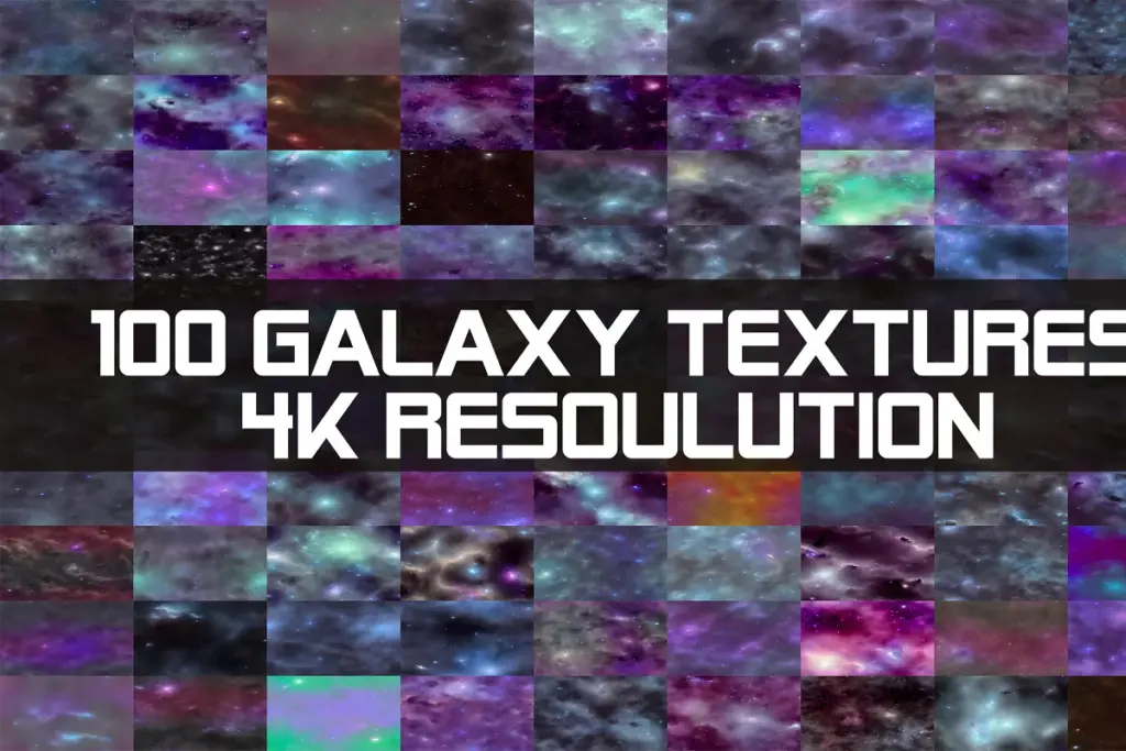 A preview image of the 4K resolution - 100 Galaxy Textures included in the photoshop textures pack