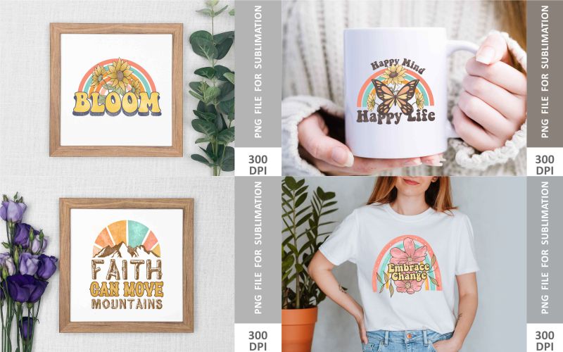 Retro Rainbow T-Shirt Designs Collage