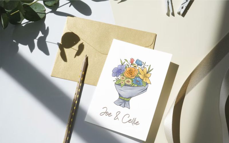 Retro Wedding Flower card Design