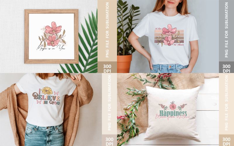 Retro Wildflower T-Shirt Designs collage