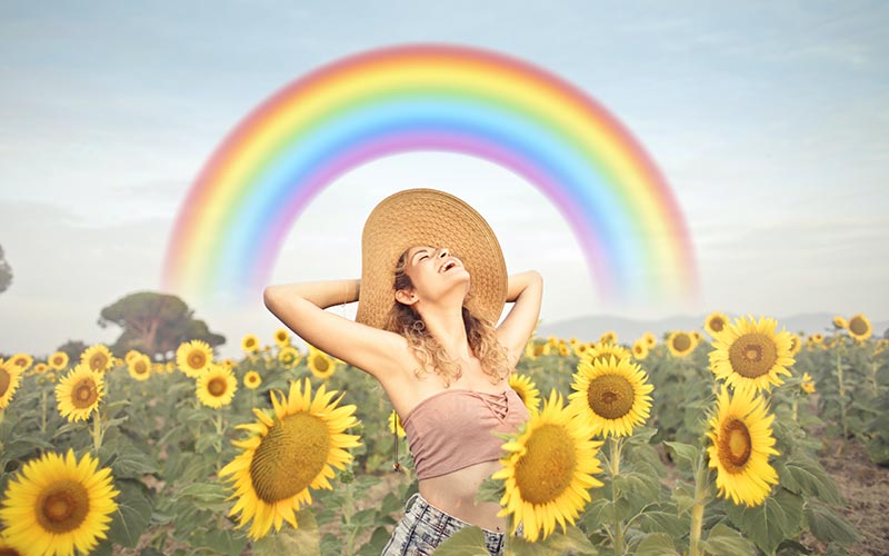 application of the rainbow overlay on an image of a woman.