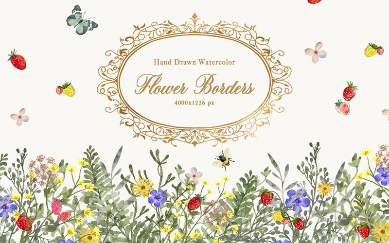 hand drawn watercolor flowers borders hand drawn watercolor flowers borders - graphic design illustrations