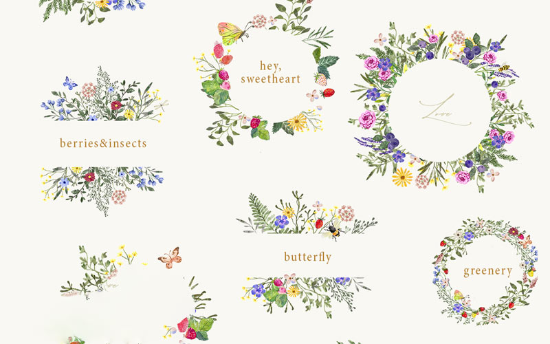 wildflower wreaths illustrations collage 