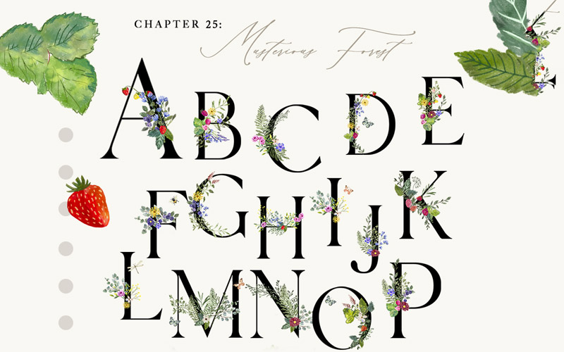 hand drawn watercolor floral alphabets